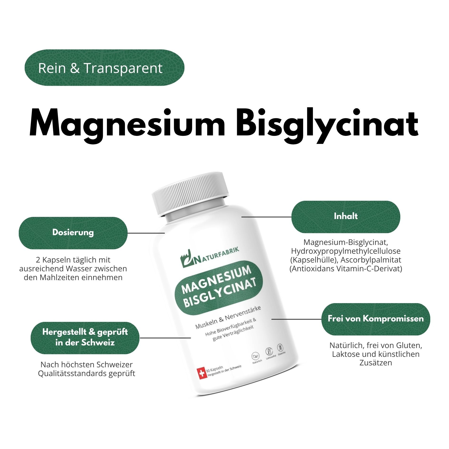 DrogerieMarkt24 - DrogerieMarkt24 NATURFABRIK Magnesium Bisglycinat Kapseln 90 Stück - DrogerieMarkt24