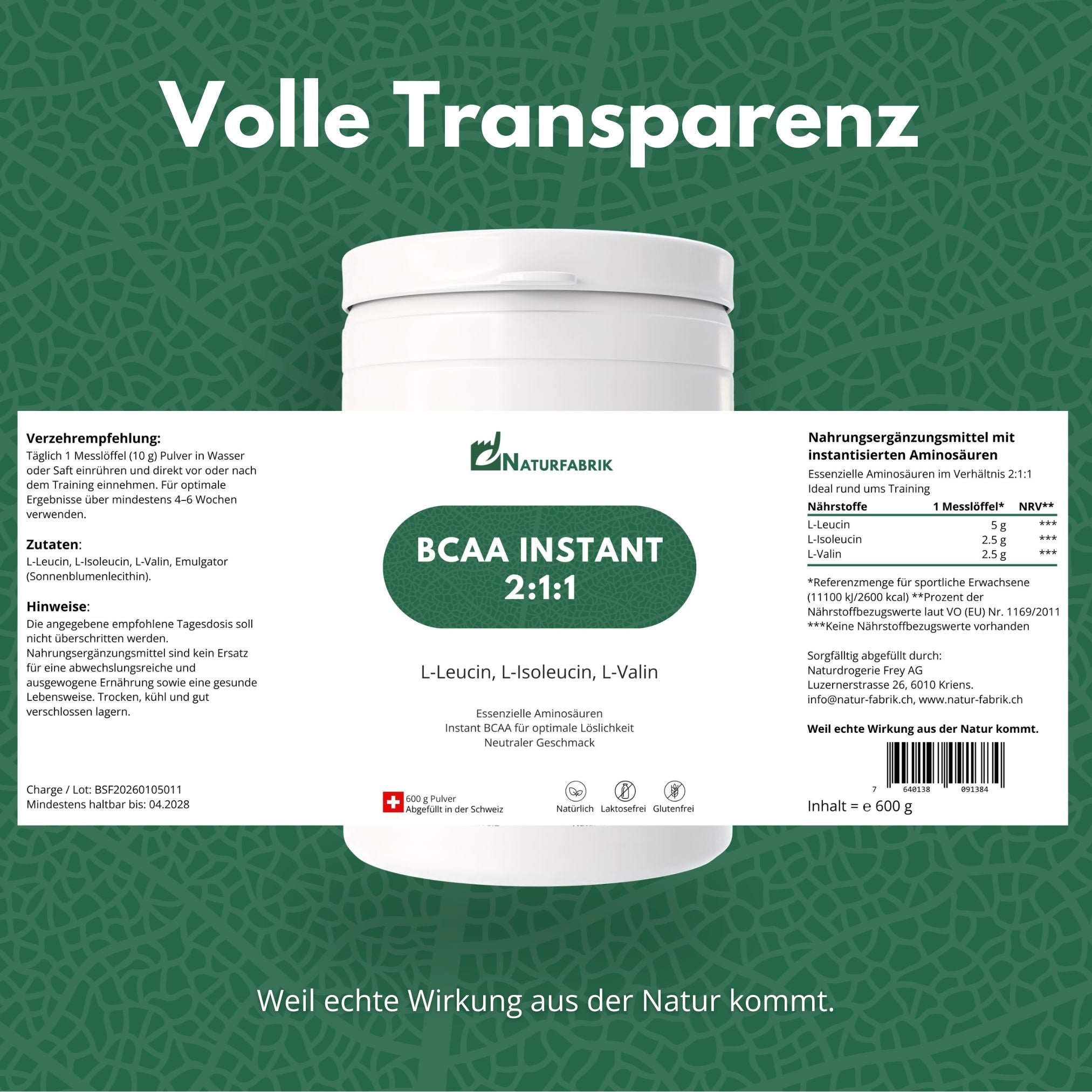 NATURFABRIK BCAA Instant 2:1:1 Pulver 600 g