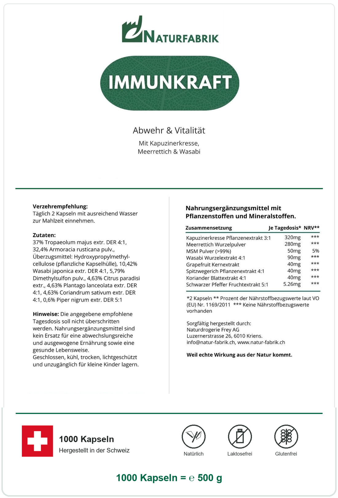 NATURFABRIK Immunkraft Kapseln 1000 Kapseln (BULK Doybag)