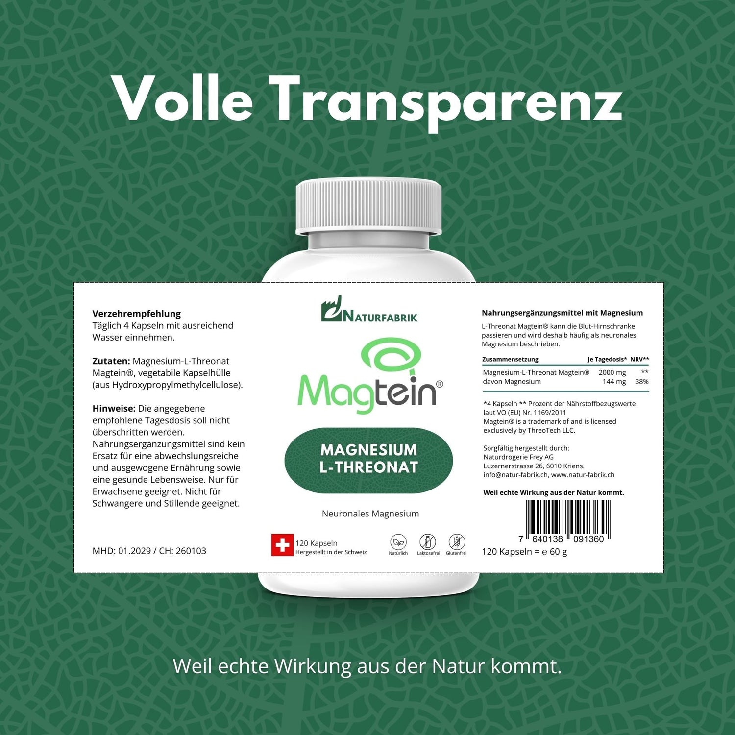 DrogerieMarkt24 - DrogerieMarkt24 NATURFABRIK Magnesium-L-Threonat Magtein® Kaps 120 Stk - DrogerieMarkt24