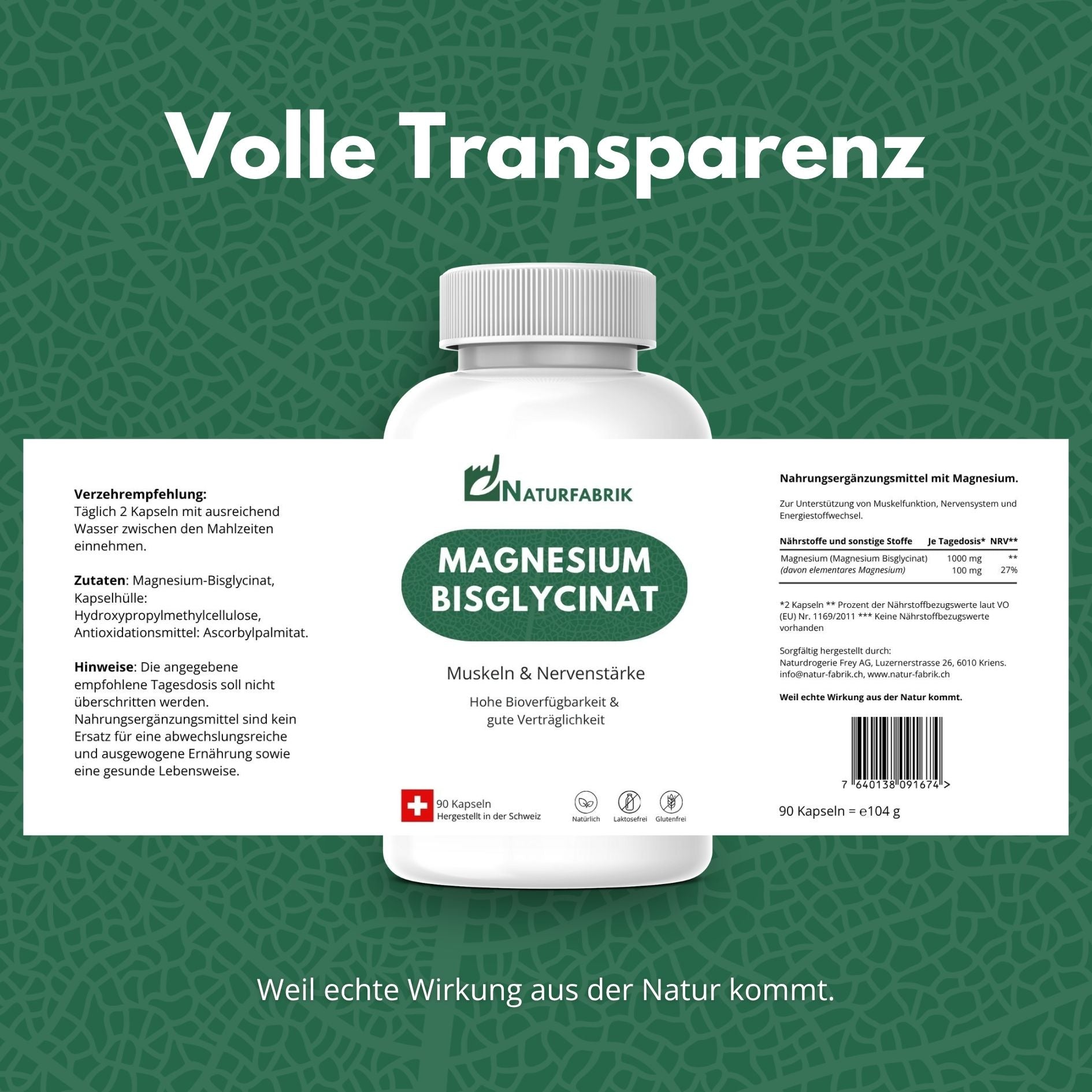 DrogerieMarkt24 - DrogerieMarkt24 NATURFABRIK Magnesium Bisglycinat Kapseln 90 Stück - DrogerieMarkt24