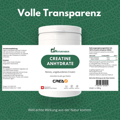 DrogerieMarkt24 - DrogerieMarkt24 NATURFABRIK Creatine Anhydrate CREAZ® 500 g - DrogerieMarkt24