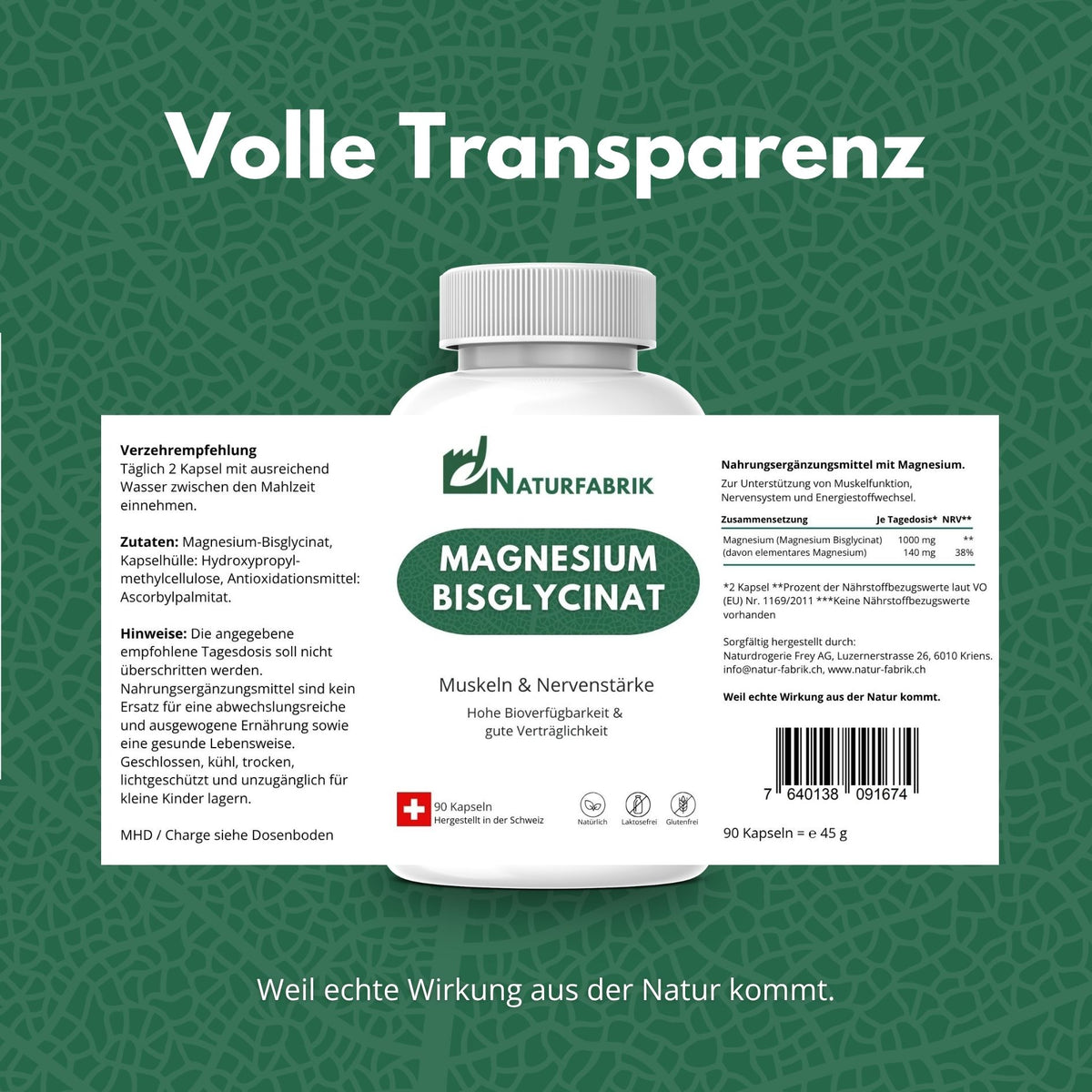 NATURFABRIK Magnesium Bisglycinat Kapseln 90 Stück