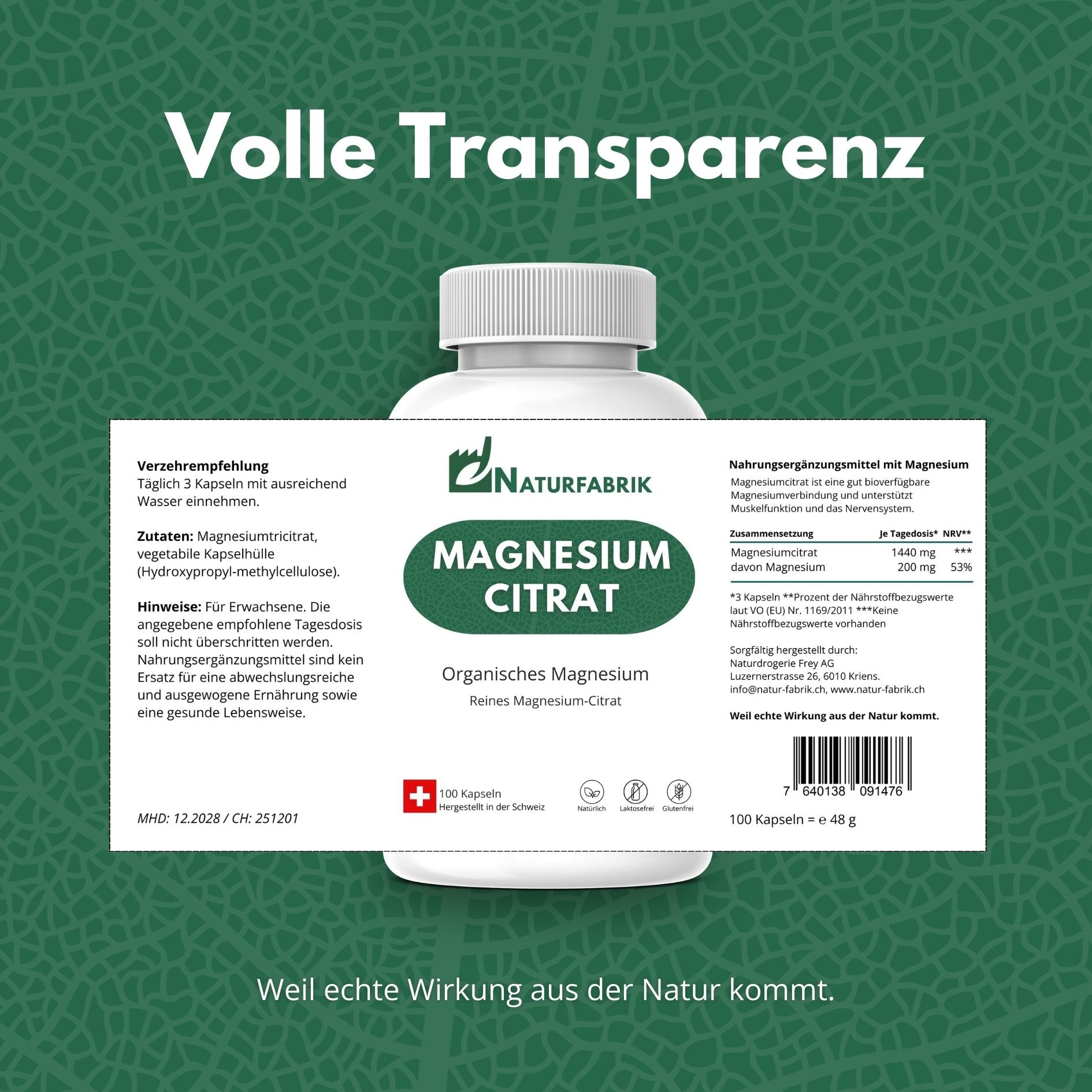 DrogerieMarkt24 - DrogerieMarkt24 NATURFABRIK Magnesium Citrat Kapseln 100 Stk - DrogerieMarkt24