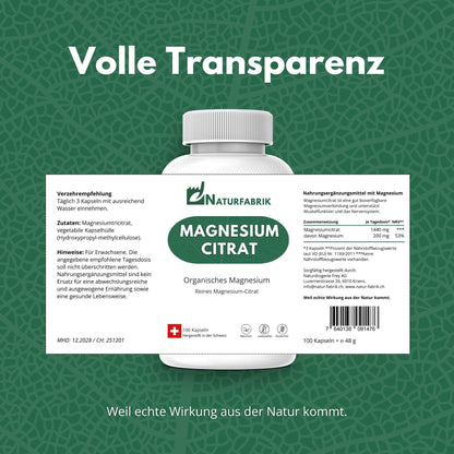 DrogerieMarkt24 - DrogerieMarkt24 NATURFABRIK Magnesium Citrat Kapseln 100 Stk - DrogerieMarkt24