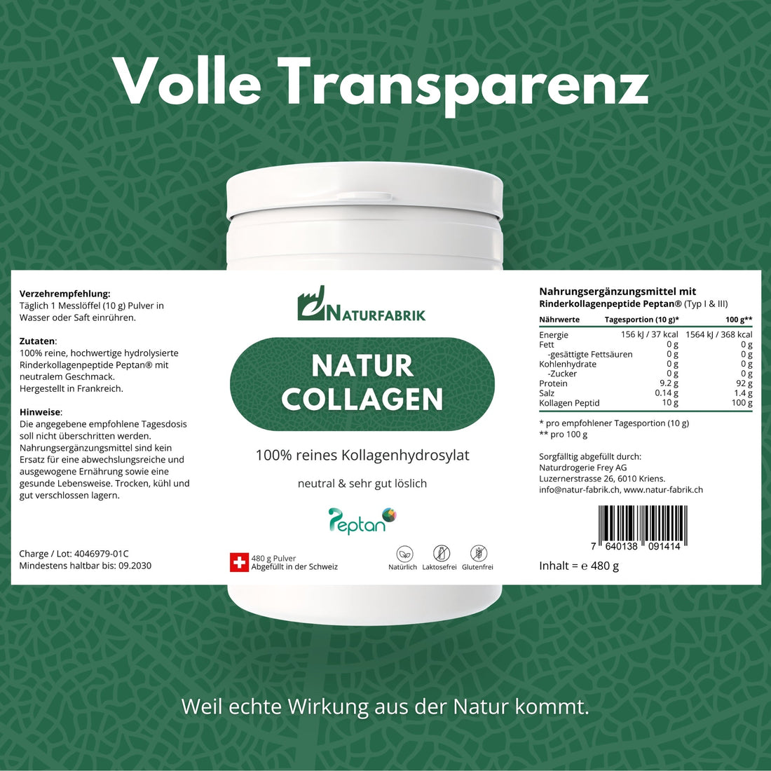 DrogerieMarkt24 - DrogerieMarkt24 Naturfabrik Natur Collagen Peptan® 480 g - DrogerieMarkt24