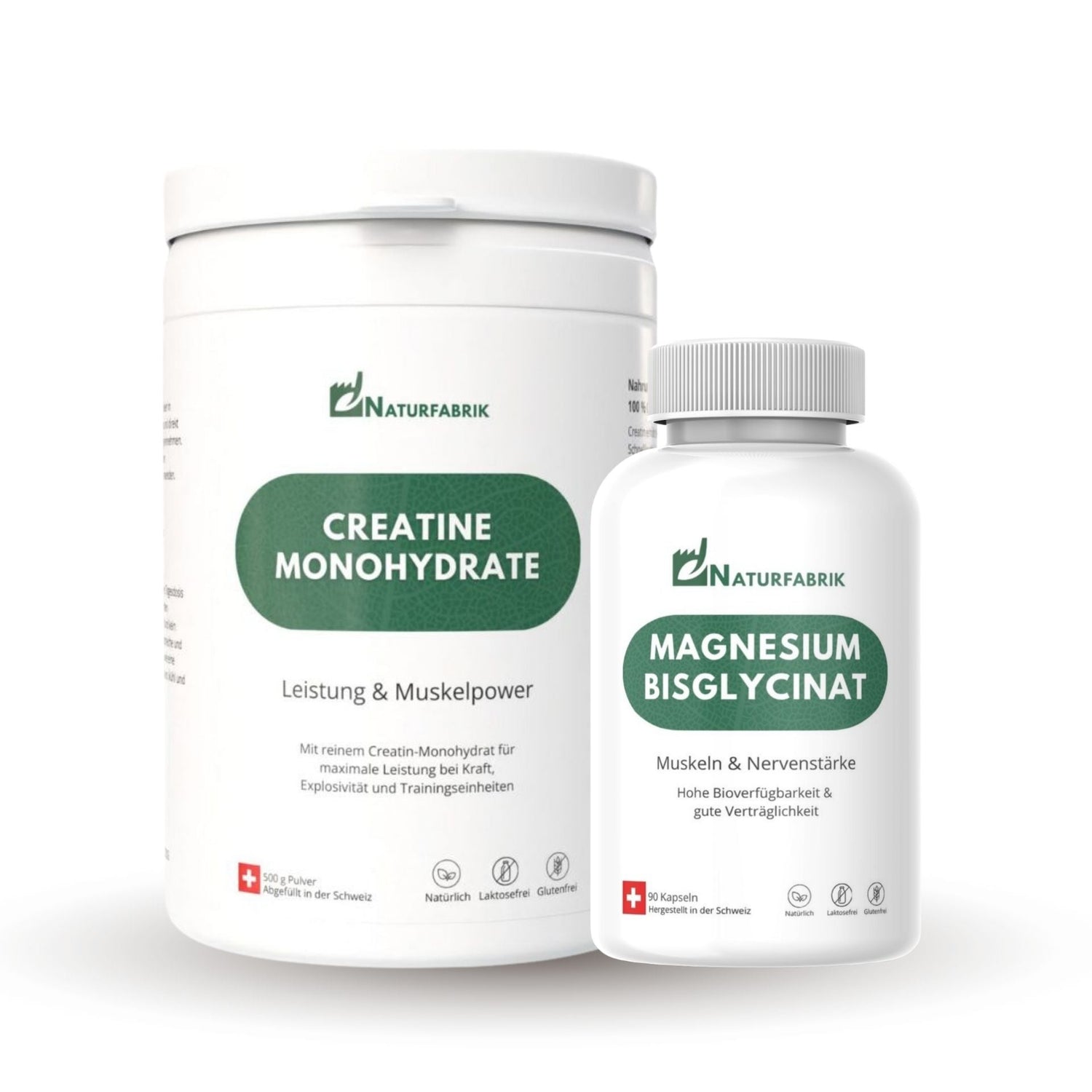 DrogerieMarkt24 - DrogerieMarkt24 NATURFABRIK Naturpower Duo – Creatine Monohydrate Pulver &amp; Magnesium Bisglycinat Kapseln - DrogerieMarkt24