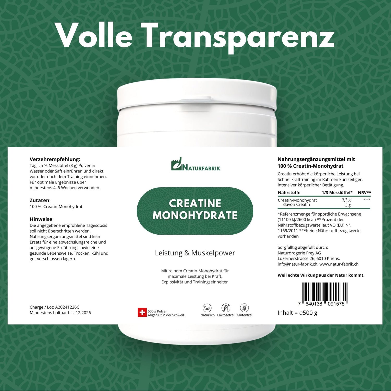 DrogerieMarkt24 - DrogerieMarkt24 NATURFABRIK Naturpower Duo – Creatine Monohydrate Pulver &amp; Magnesium Bisglycinat Kapseln - DrogerieMarkt24