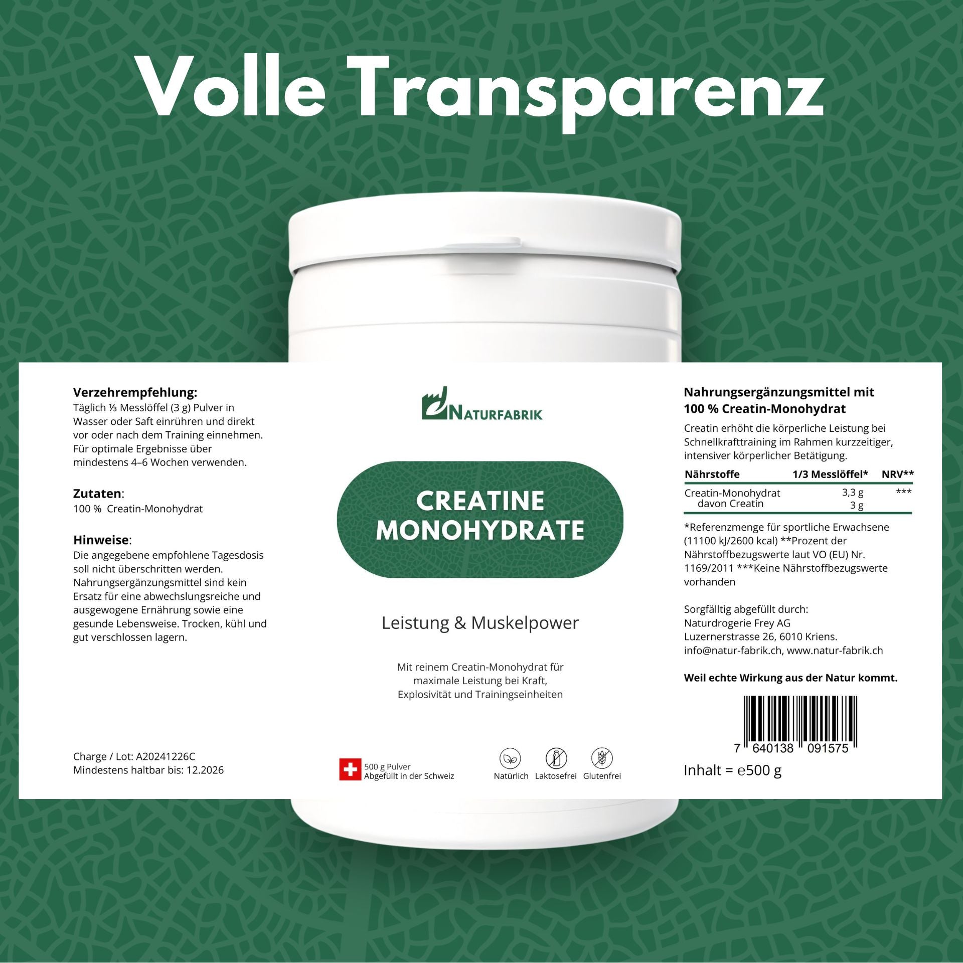 DrogerieMarkt24 - DrogerieMarkt24 NATURFABRIK Naturpower Duo – Creatine Monohydrate Pulver &amp; Magnesium Bisglycinat Kapseln - DrogerieMarkt24