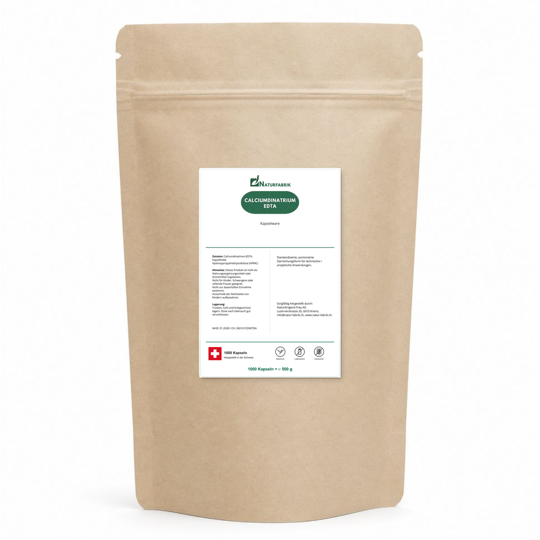 NATURFABRIK Calciumdinatrium EDTA Kapseln 1000 Kapseln (BULK Doybag)