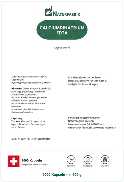NATURFABRIK Calciumdinatrium EDTA Kapseln 1000 Kapseln (BULK Doybag)