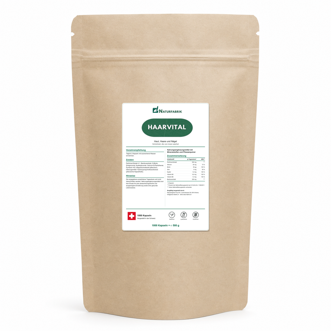NATURFABRIK Haarvital Kapseln 1000 Kapseln (BULK Doybag)