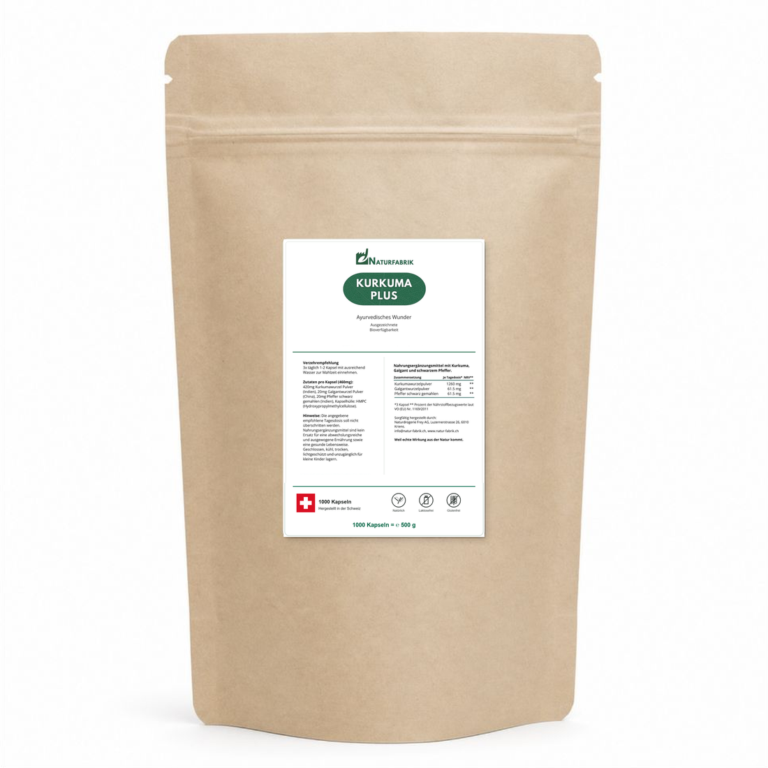 NATURFABRIK Kurkuma Plus Kapseln 1000 Kapseln (BULK Doybag)