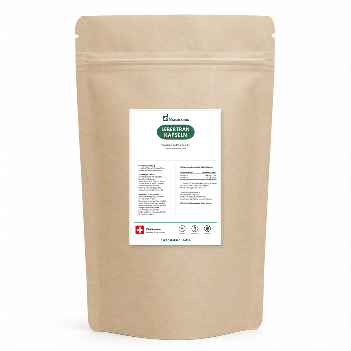 NATURFABRIK Lebertran Kapseln 1000 Kapseln (BULK Doybag)
