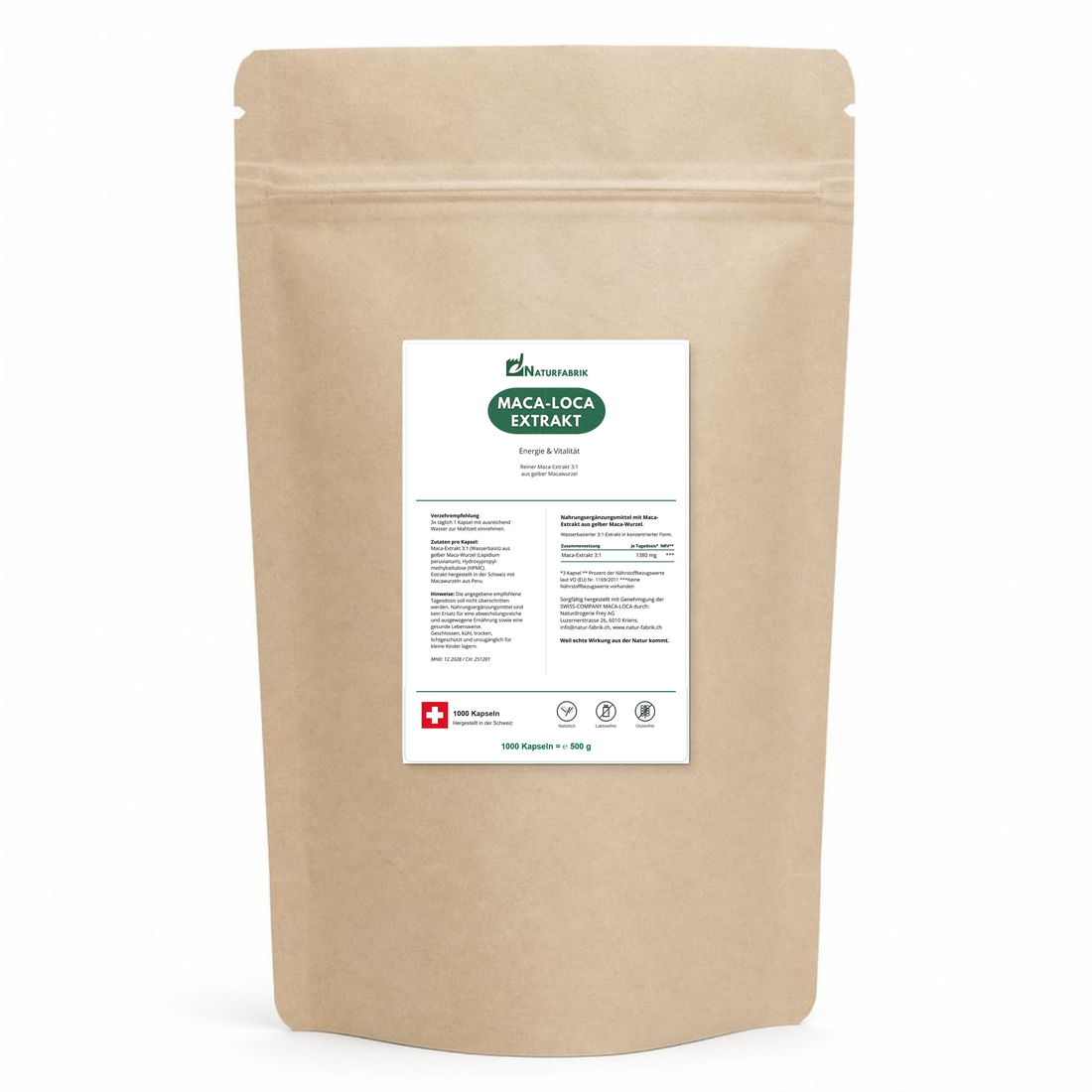 NATURFABRIK Maca-Loca Extrakt Kapseln 1000 Kapseln (BULK Doybag)