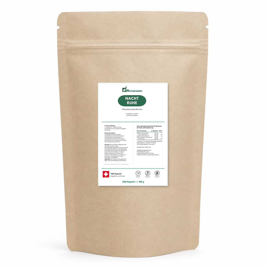 NATURFABRIK Nacht Ruhe Kapseln 1000 Kapseln (BULK Doybag)