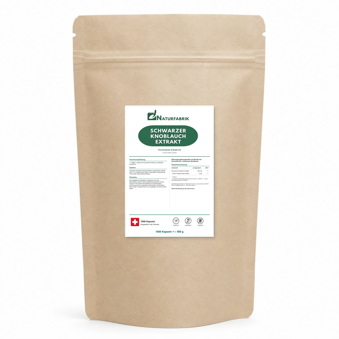 NATURFABRIK Schwarzer Knoblauch Extrakt Kapseln 1000 Kapseln (BULK Doybag)