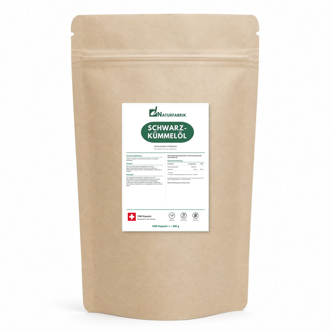 NATURFABRIK Schwarzkümmelöl Kapseln 1000 Kapseln (BULK Doybag)