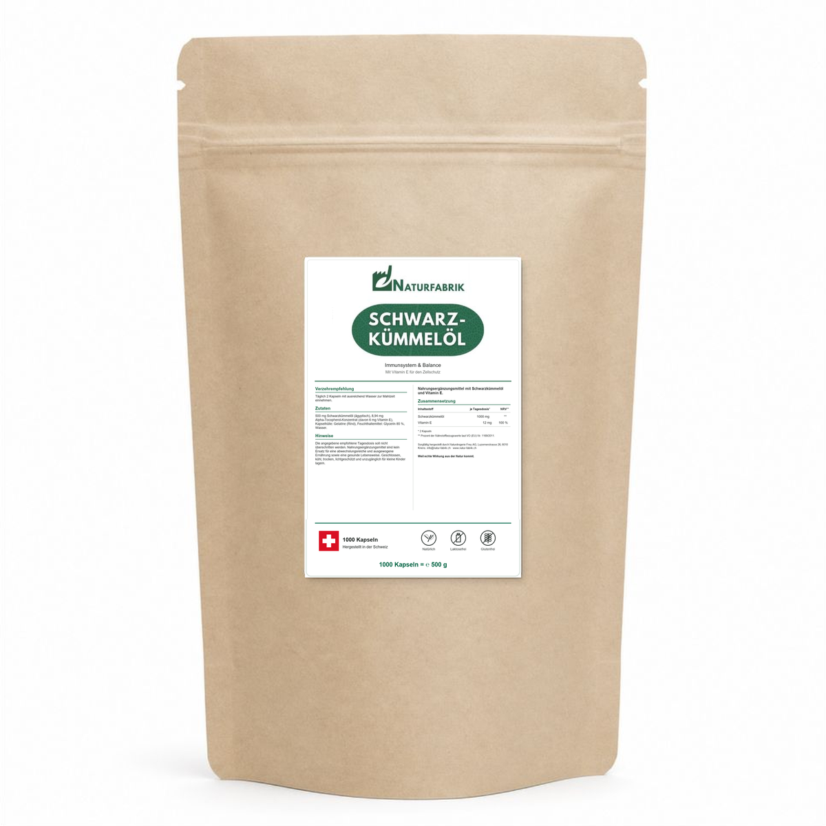 NATURFABRIK Schwarzkümmelöl Kapseln 1000 Kapseln (BULK Doybag)