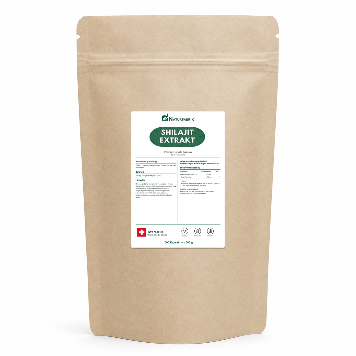 NATURFABRIK Shilajit Mumijo Extrakt Kapseln 1000 Kapseln (BULK Doybag)