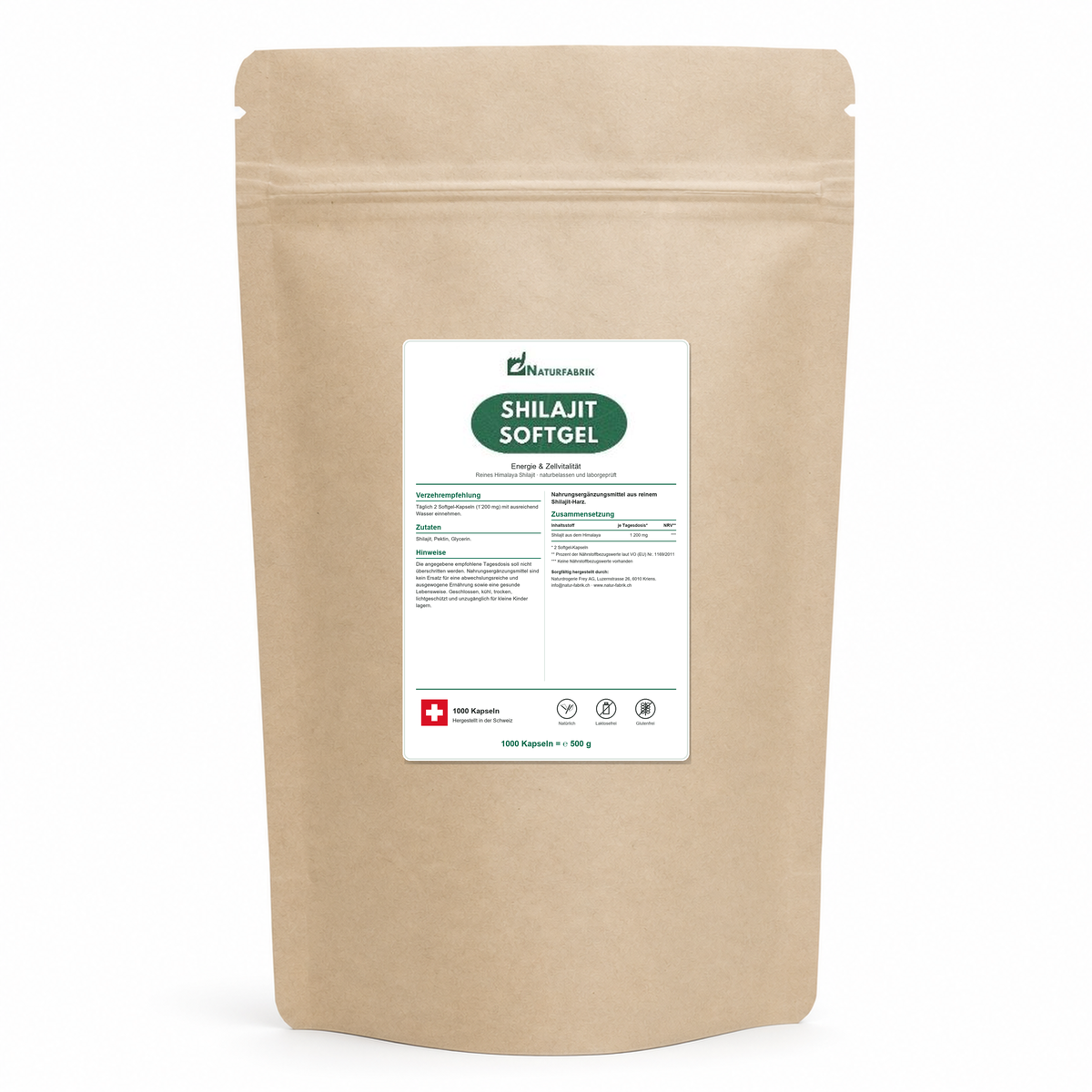 NATURFABRIK Shilajit Softgel Kapseln 1000 Kapseln (BULK Doybag)