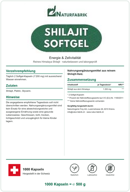 NATURFABRIK Shilajit Softgel Kapseln 1000 Kapseln (BULK Doybag)