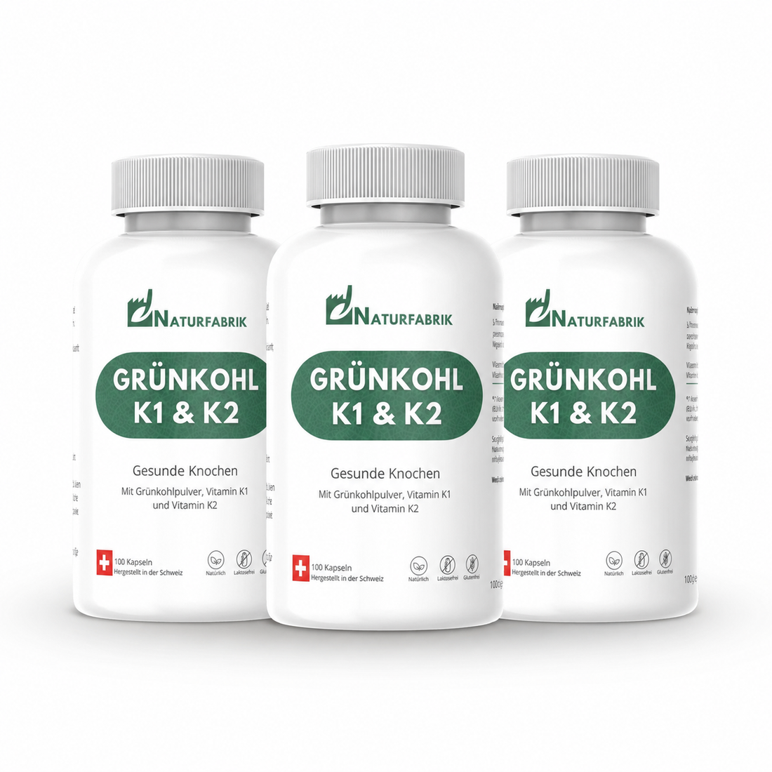 NATURFABRIK Grünkohl K1 &amp; K2 Kapseln 300 Stk (Trio)