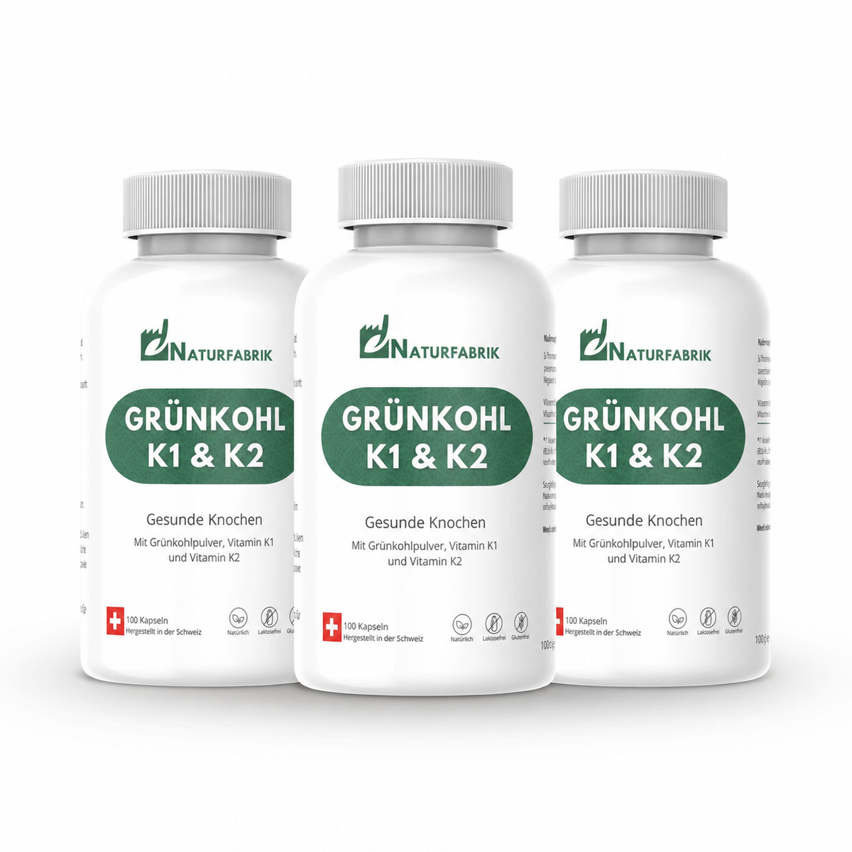 NATURFABRIK Grünkohl K1 &amp; K2 Kapseln 300 Stk (Trio)
